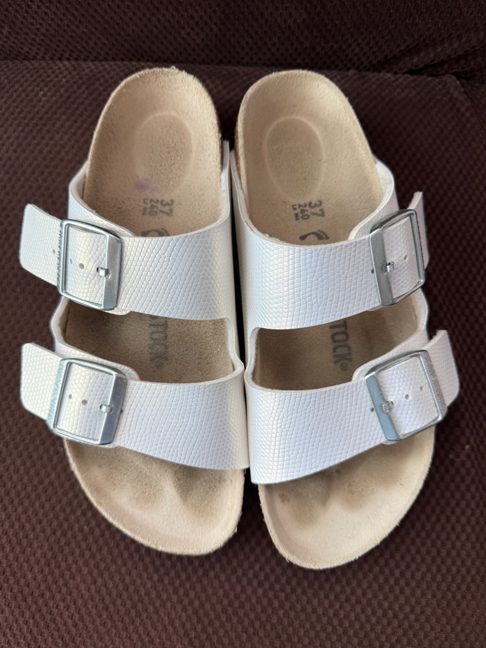 Birkenstock White Textured Double-Buckle Sandals
